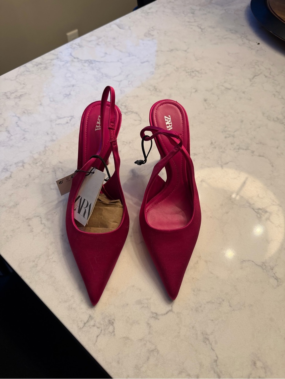 NWT ZARA Satin Pink Pointed Slingback Heels US 6.5 - Picture 2 of 6